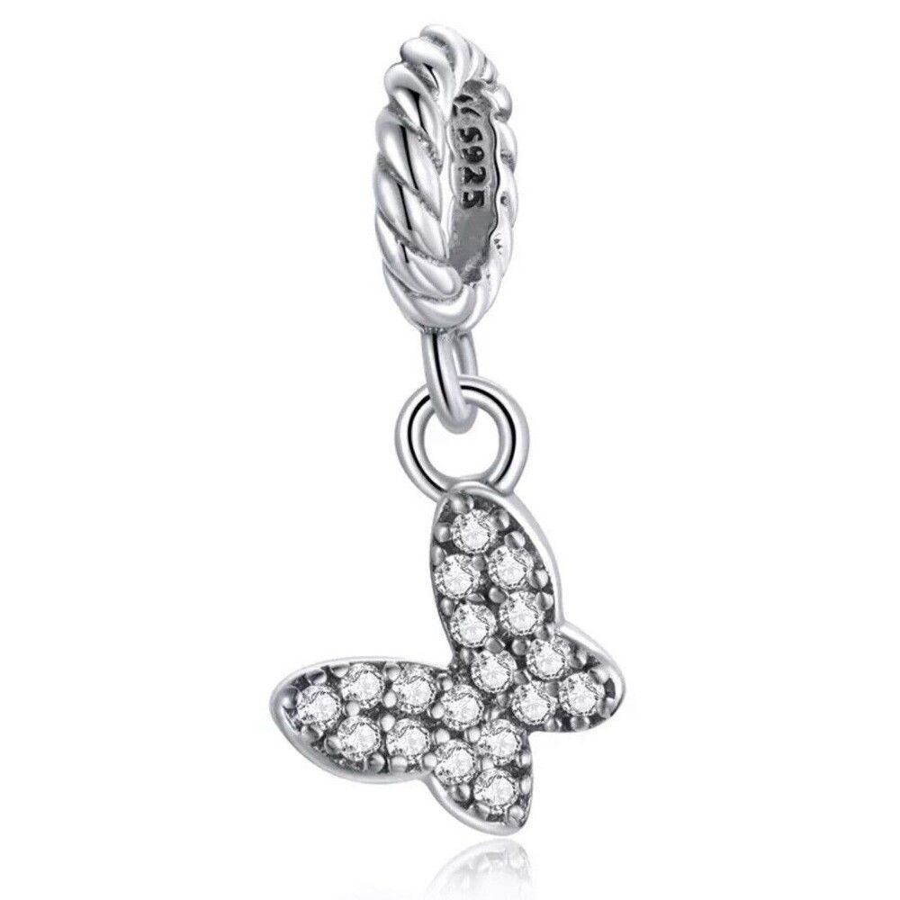Sterling Silver Butterfly Charm Mini DIY Bracelet Bead Fits Pandora